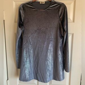 Blue metallic velvet long sleeve babydoll mini dress